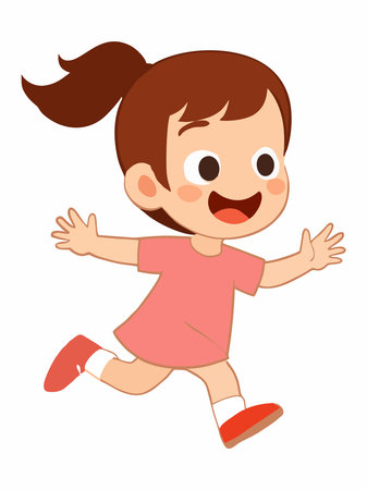 Cheerful cartoon illustration of a girl runningのイラスト素材