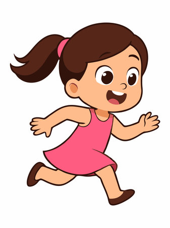 Cheerful cartoon illustration of a girl runningのイラスト素材