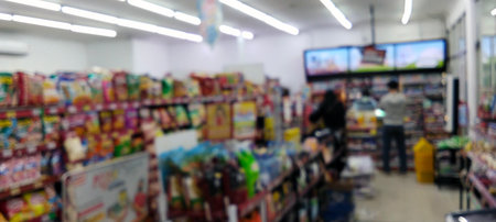 The blurry photo captures the inside of a shop.の写真素材