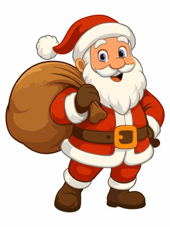 A cheerful cartoon illustration of Santa Claus carrying a sack of gifts.のイラスト素材