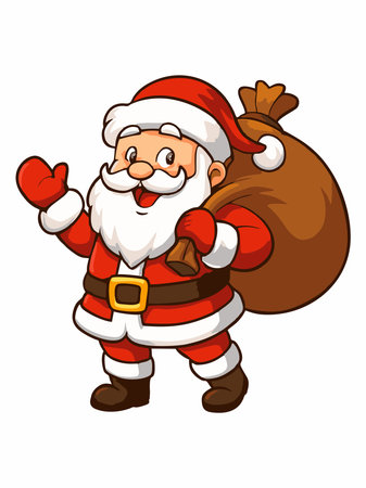 A cheerful cartoon illustration of Santa Claus carrying a sack of gifts.のイラスト素材