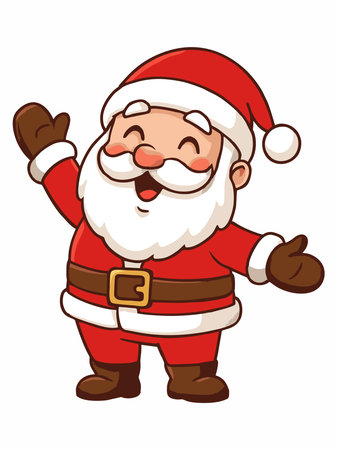 Cute cartoon illustration of Santa Claus waving - Merry Christmas.のイラスト素材