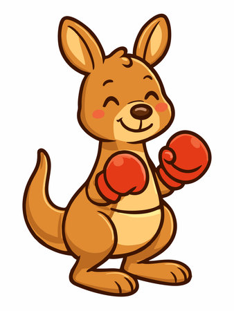 Cute cartoon illustration of a cheerful kangaroo wearing red boxing glovesのイラスト素材