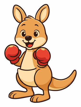 Cute cartoon illustration of a cheerful kangaroo wearing red boxing glovesのイラスト素材