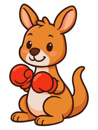 Cute cartoon illustration of a cheerful kangaroo wearing red boxing glovesのイラスト素材
