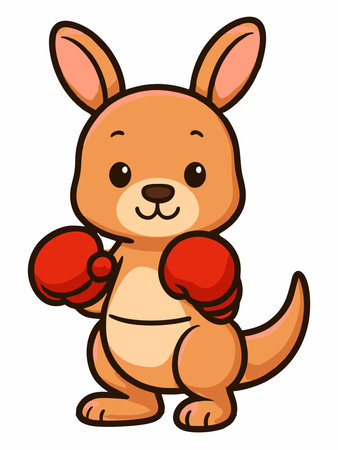 Cute cartoon illustration of a cheerful kangaroo wearing red boxing glovesのイラスト素材