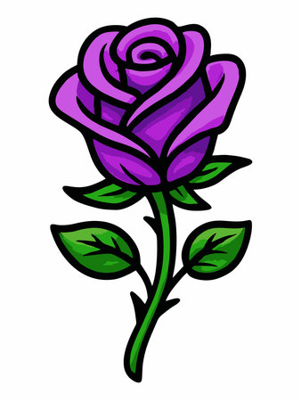 Illustration of purple roses with green leaves on a white backgroundのイラスト素材