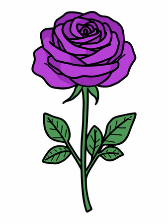 Illustration of purple roses with green leaves on a white backgroundのイラスト素材