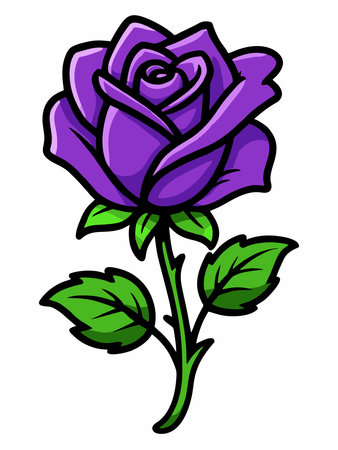 Illustration of purple roses with green leaves on a white backgroundのイラスト素材