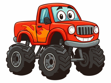 Illustration of a cute monster truck with big eyesのイラスト素材