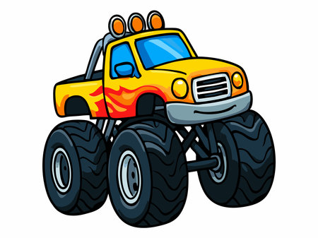 Cartoon illustration of a monster truck with big tires and off-road designのイラスト素材