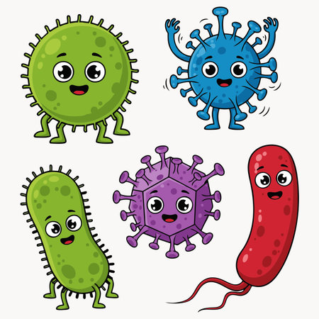 Funny cartoon characters of germs and bacteriaのイラスト素材