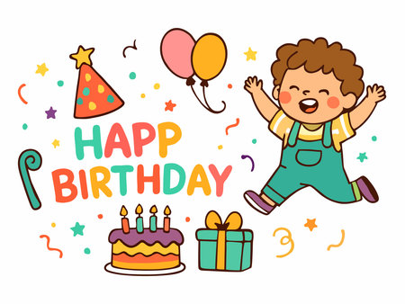 Cute cartoon illustration of children's birthday celebrationのイラスト素材