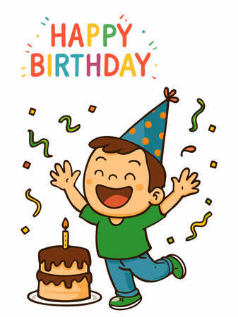 Cute cartoon illustration of children's birthday celebrationのイラスト素材