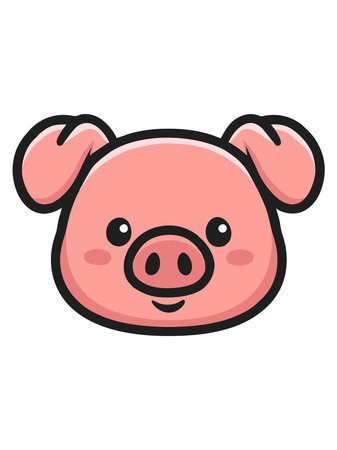 Cute cartoon pig face illustrationのイラスト素材