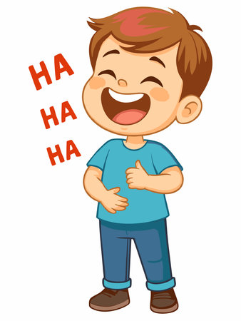 Illustration of a boy laughing out loudのイラスト素材