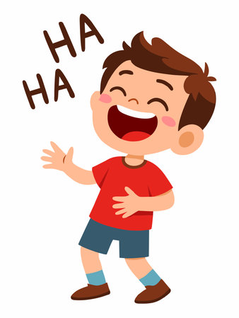Illustration of a boy laughing out loudのイラスト素材