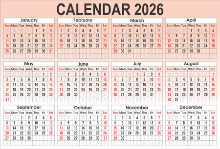 Simple calendar template illustration for the year 2026のイラスト素材