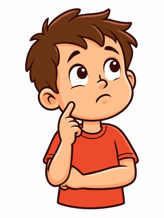 Cartoon illustration of a curious boy thinkingのイラスト素材