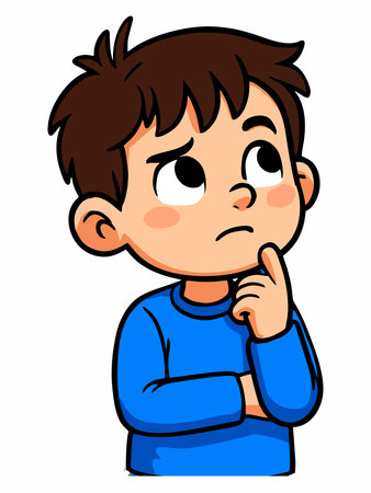 Cartoon illustration of a curious boy thinkingのイラスト素材