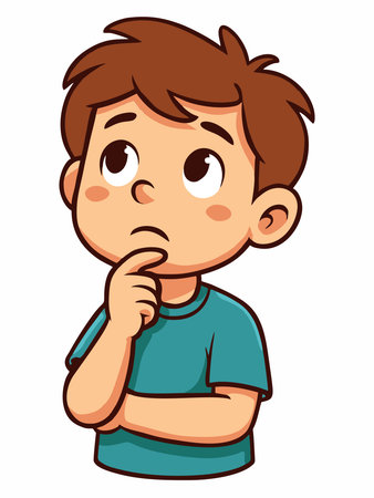 Cartoon illustration of a curious boy thinkingのイラスト素材
