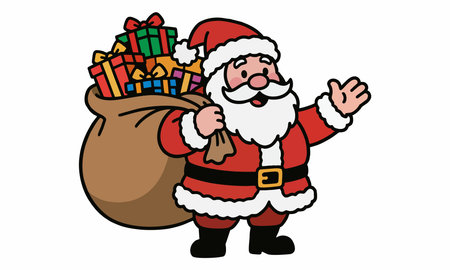 Cartoon Santa Claus carrying a bag of giftsのイラスト素材