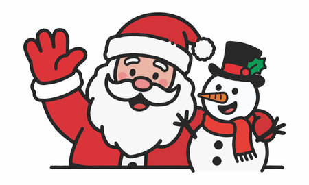 Christmas illustration of Santa Claus and snowmanのイラスト素材