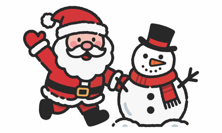 Christmas illustration of Santa Claus and snowmanのイラスト素材