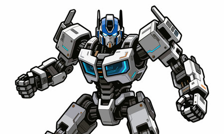 Illustration of a tough futuristic mech warrior robot