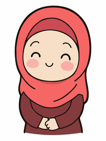 A charming cartoon illustration of a hijab-wearing girl with rosy cheeks and a gentle smile.のイラスト素材