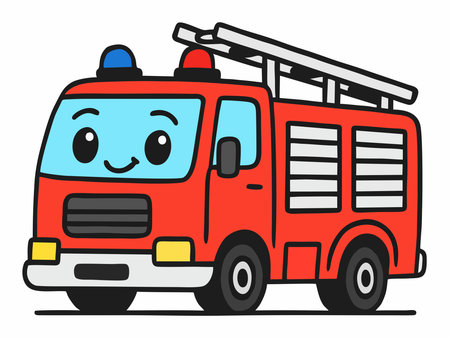Cute cartoon fire truck character illustration