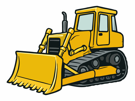 Cartoon illustration of a bulldozer, which is heavy equipment for constructionのイラスト素材