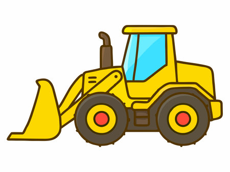 Cartoon illustration of a bulldozer, which is heavy equipment for constructionのイラスト素材