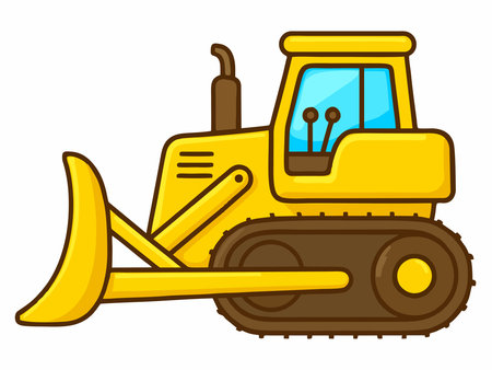 Cartoon illustration of a bulldozer, which is heavy equipment for constructionのイラスト素材