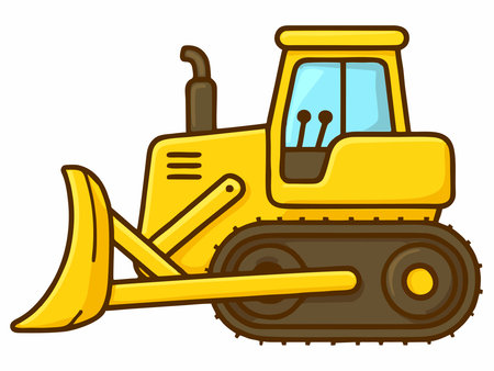 Cartoon illustration of a bulldozer, which is heavy equipment for constructionのイラスト素材