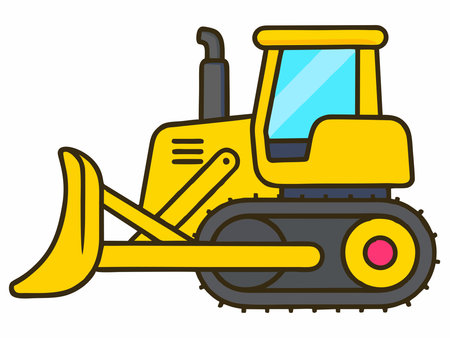 Cartoon illustration of a bulldozer, which is heavy equipment for constructionのイラスト素材