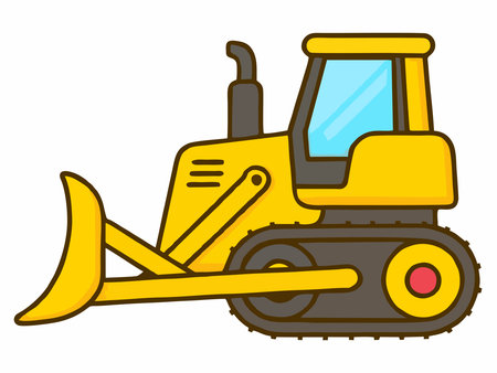 Cartoon illustration of a bulldozer, which is heavy equipment for constructionのイラスト素材