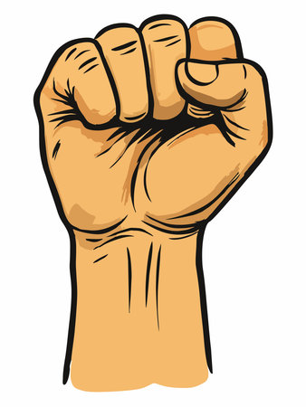 The illustration of a raised fist symbolizes strength and unity.のイラスト素材