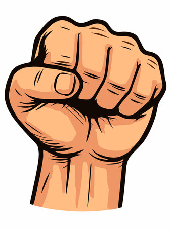 The illustration of a raised fist symbolizes strength and unity.のイラスト素材