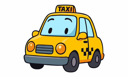 Cute yellow taxi cartoon illustrationのイラスト素材