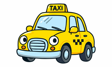 Cute yellow taxi cartoon illustrationのイラスト素材