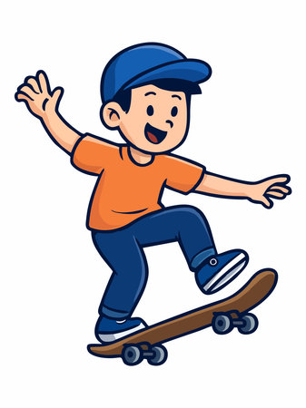 illustration of a boy playing skateboardのイラスト素材
