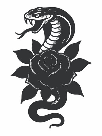 Vintage cobra and rose tattoo illustrationのイラスト素材