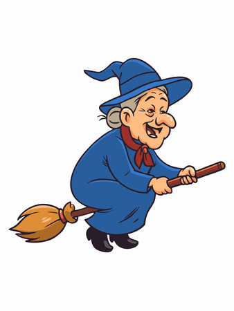 Illustration of a cartoon witch flying on a broomstickのイラスト素材