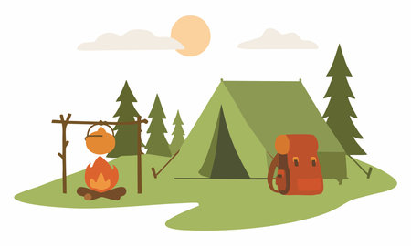 Cartoon vector illustration of camping atmosphereのイラスト素材