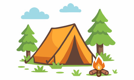 Cartoon vector illustration of camping atmosphereのイラスト素材