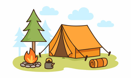 Cartoon vector illustration of camping atmosphereのイラスト素材