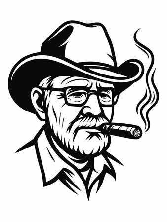 Vector illustration of a cowboy smoking a cigarのイラスト素材