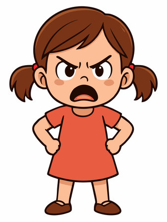 Cartoon illustration of an angry girl.のイラスト素材