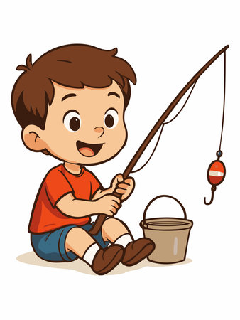 Cartoon illustration of a boy fishingのイラスト素材